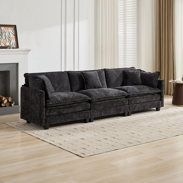 EINHOM Cloud Sofa 3 Seats (Hocker is not included), Modern Ecksofa, für Wohnzimmer Schlafzimmer und Apartment, bequem Double Layer Upholstered Seat Kissen, Breathable Chenille Fabric, Schwarz, DE5013BK – Bild 1