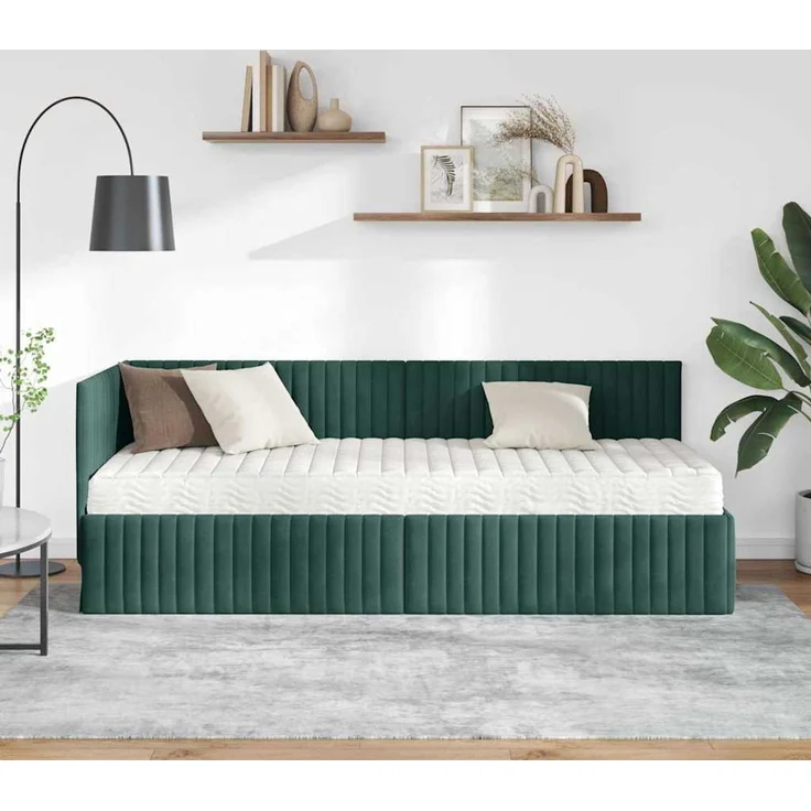 vidaXL Eckbettgestell mit Matratze mit Kopfteil 2 pcs Grün Samt 3393800 – Bild 3