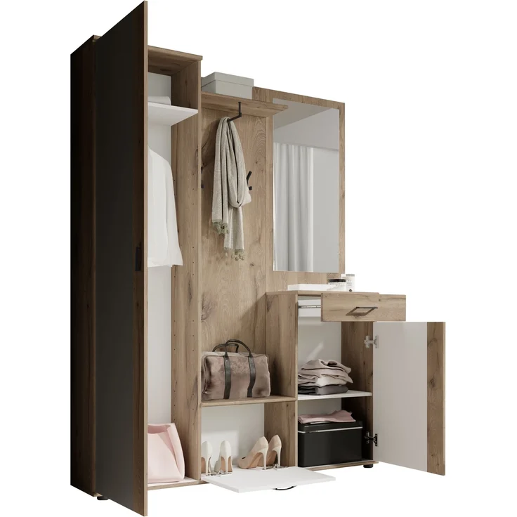 Kompaktgarderobe >Jens< in Viking Oak Dekor / Lichtgrau - 145x184x29cm (BxHxT) – Bild 3