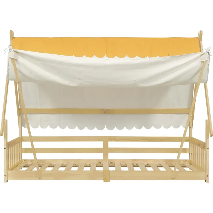 Hausbett mit Lattenrost und Zelt, 90x200 cm, Kinderbett mit Zaun, Holzbett, Einzelbett, Kiefer – Bild 8
