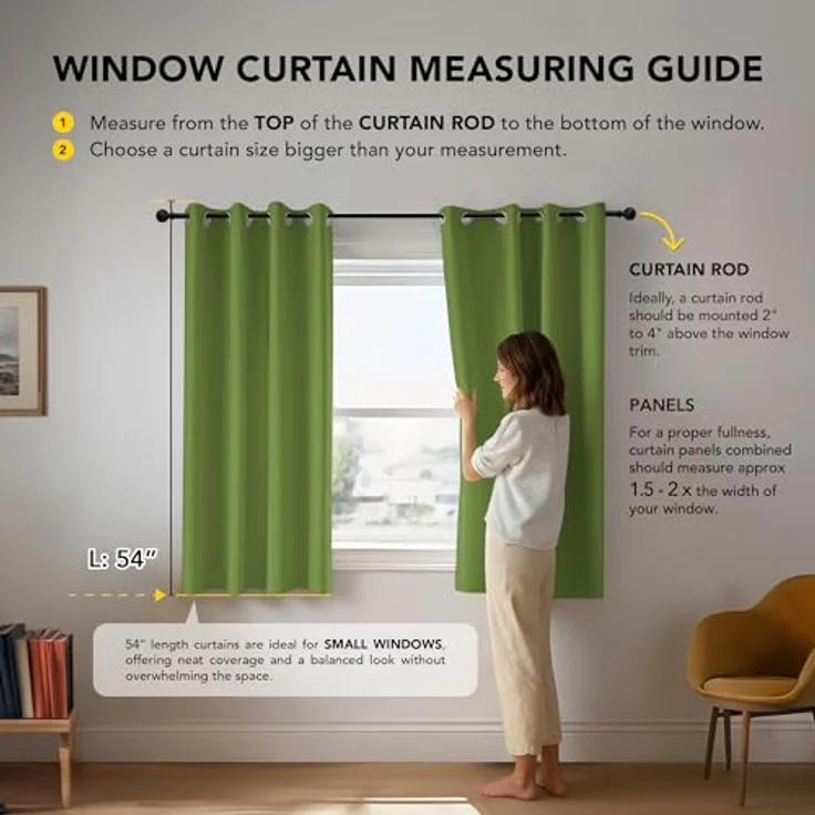 Deconovo Verdunkelungsvorhang Kälteschutz Gardinen Schlafzimmer Kälteschutzvorhang Blickdicht, 138x117 cm(HöhexBreite), Apfelgrün, 2er Set – Bild 3