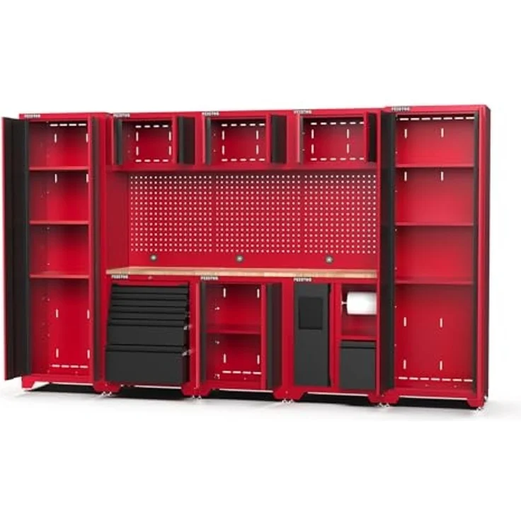 Feistos Werkstatteinrichtung "Juno 15", schwarz/rot, 330 x 46 x 198 cm (B x T x H),2 Hochschränke – Bild 4