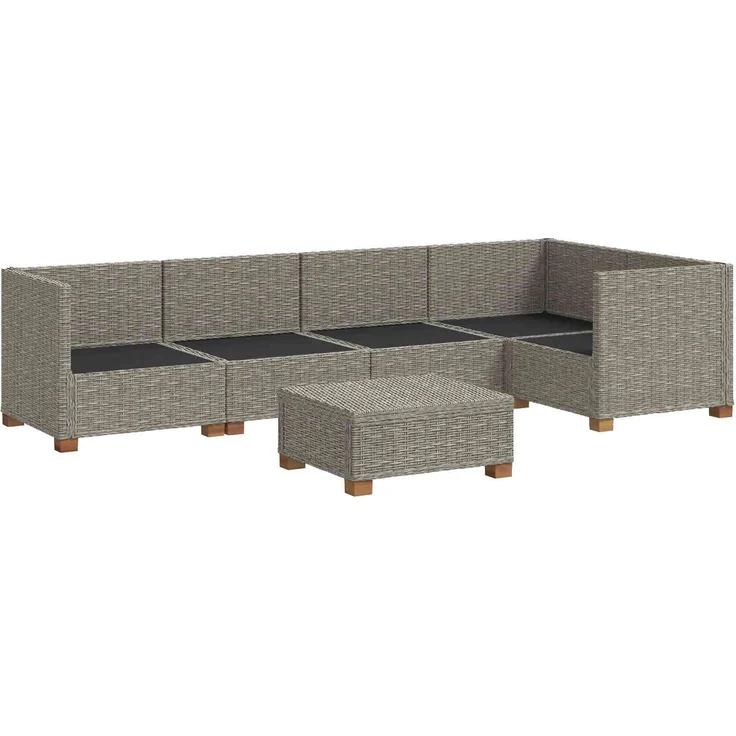 vidaXL 6 Stk. Rattan Lounge Set mit Kissen GENDT Naturrattan Kubu Grau 3429855 – Bild 4