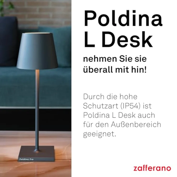 Zafferano Poldina L, Tragbare und Wiederaufladbare Tischlampe mit Touch Control, Dimmer und LED-Lichtquelle (2200-3000 K), Höhe 49,7 cm, Farbe Corten – Bild 3
