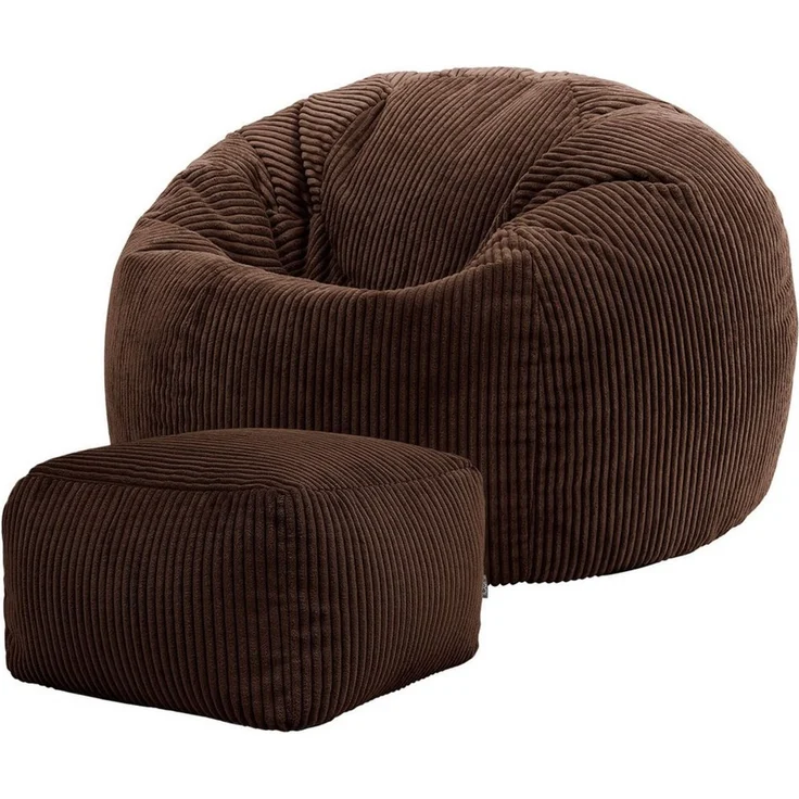 Icon Kingston Sitzsack mit Hocker Cord, Braun, Sitzsack Erwachsene mit Füllung, Bean Bag, Cord Sessel, Lounge Sessel, Lounge Stuhl, Schlafzimmer, Wohnzimmer, Wohnzimmer Möbel – Bild 5