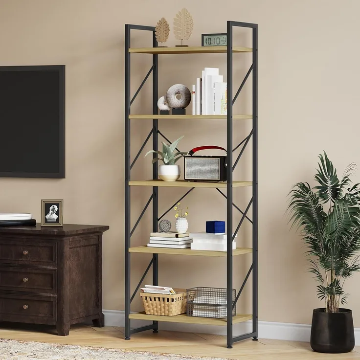 YITAHOME Bücherregal mit 5 Ebenen，Industrielles Standregal Aufbewahrungsregale für Wohnzimmer Bücher Schlafzimmer Büro Küche Zeitschriften,60 x 30 x 158 cm
