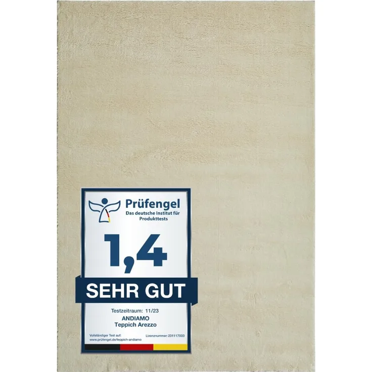 andiamo Teppich Arezzo waschbar Wohnzimmer Esszimmer pflegeleichter eleganter gemütlicher Wohnzimmerteppich Fellteppich einfarbig 60 x 110 cm Creme