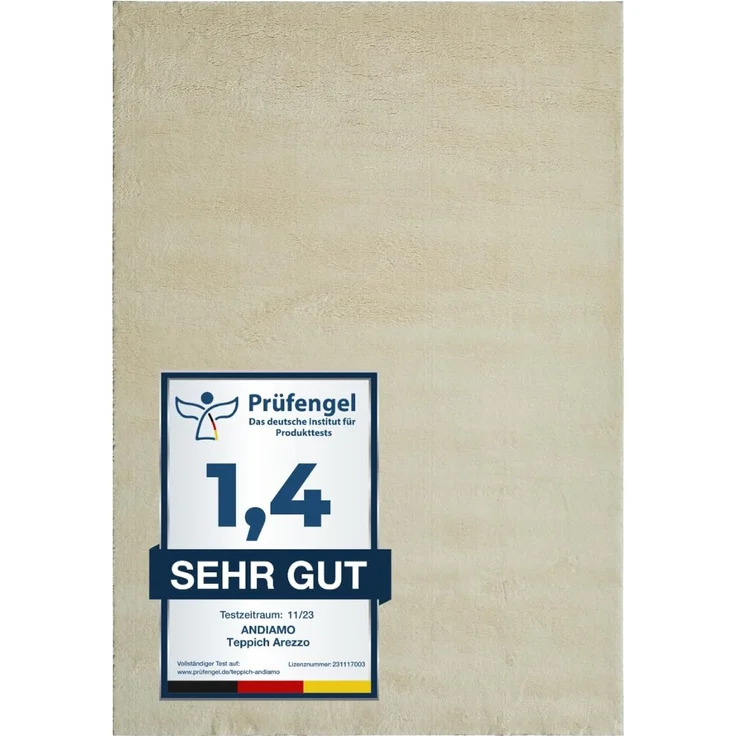 andiamo Teppich Arezzo waschbar Wohnzimmer Esszimmer pflegeleichter eleganter gemütlicher Wohnzimmerteppich Fellteppich einfarbig 60 x 110 cm Creme