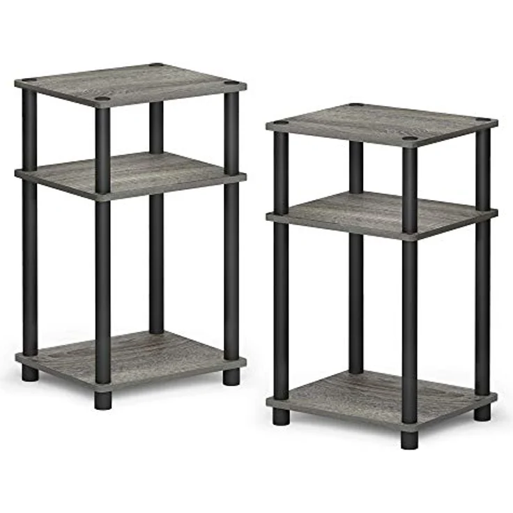 Furinno Beistelltisch mit 3 Ebenen, holz, Französische Eiche Grau/Schwarz, 34.04 x 29.21 x 57.91 cm – Bild 7