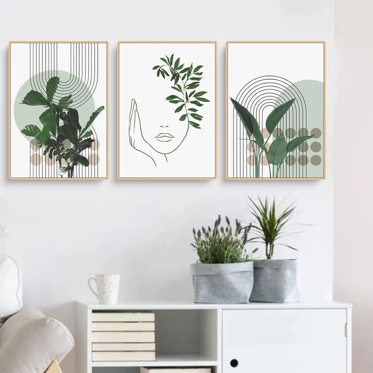 3er-Set Grüne Pflanzen Poster Modernes Bohemian Wandbild Wohnzimmer Schlafzimmer – Bild 4