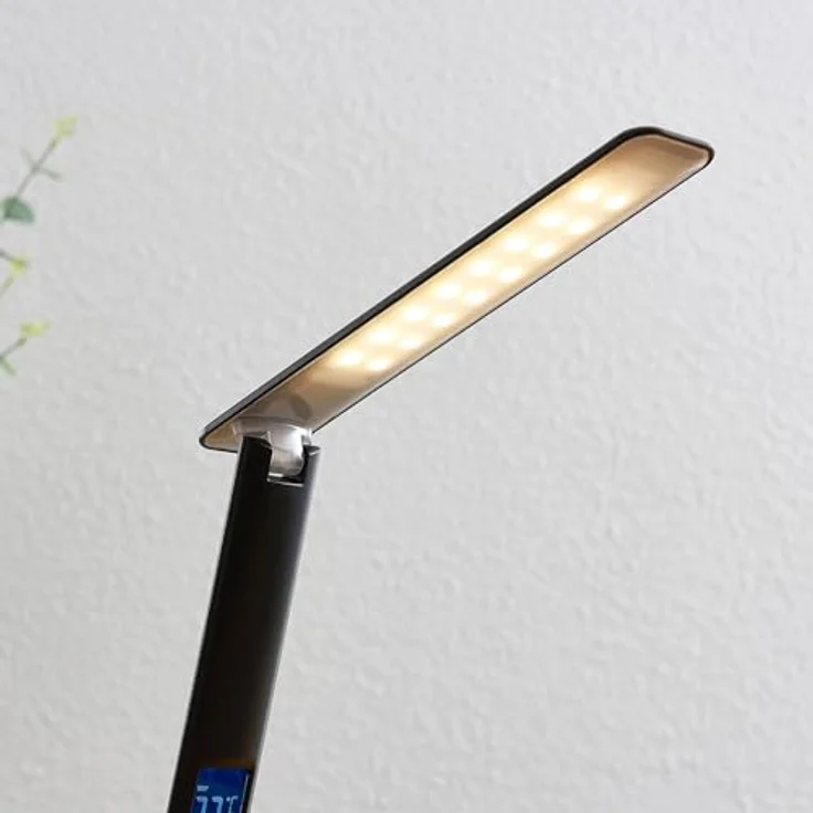 Lindby Ludmilla LED-Tischlampe, dimmbar mit Digitalanzeige, Farbwechselfunktion, Thermometer und USB-Port, schwarz – Bild 8