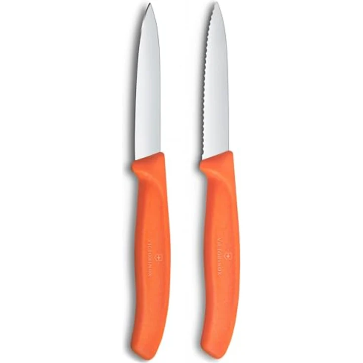 Victorinox Swiss Classic Gemüse- und Schälmesser, für Obst und Gemüse, Extra Scharf, Gerade und Wellenschliff, Rostfreier Stahl, Orange – Bild 1