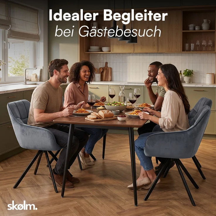 skølm 'Sköll' Esszimmerstühle, 4er Set, dunkelgrau, gepolstert mit Samt-Bezug, höhenverstellbar & drehbar, Polsterstühle mit Armlehnen, bis 150 kg belastbar – Bild 9