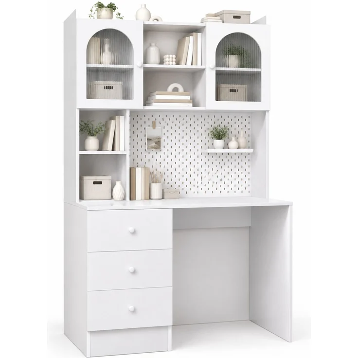 Schreibtisch 100x55x180 cm mit Aufsatz, Pinnwand, Glasvitrine und 3 Schubladen – Bild 7