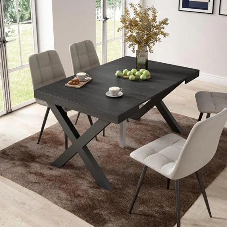 Skraut Home | Ausziehbarertisch | Multifunktionaler ausziehbarer | 140 | Für 6 Gäste | Massivholz Beine | Moderner Stil | Schwarz – Bild 2