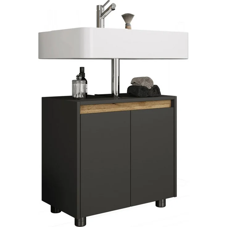 VCM Badmöbel Waschbeckenunterschrank Cosila 921838 Anthrazit / Honig-Eiche H. 55 x B. 57 x T. 33 cm – Bild 5