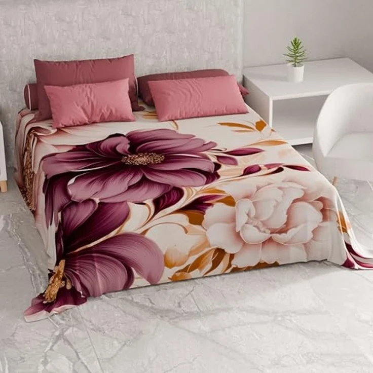 PETTI Artigiani Italiani - Sofaüberwurf aus Mikrofaser, 220x270 cm, Blumenmuster Dalian, Mehrzweck-Überwurf für Sofas, Tagesdecke und Tischdecken, waschbar, – Bild 3