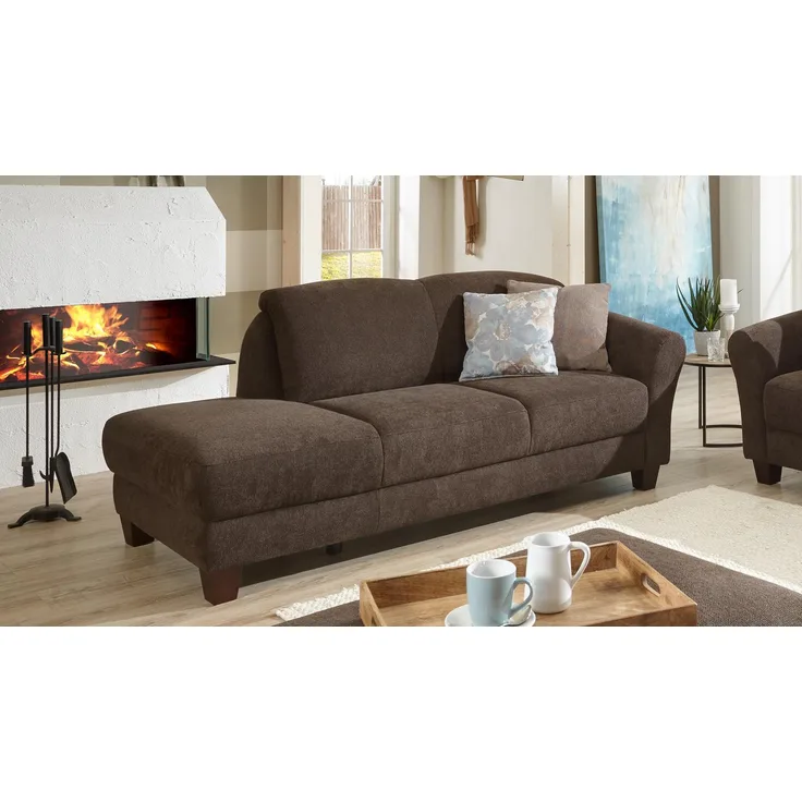 Recamiere GOTLAND Ottomane Stoff espresso braun inkl. Federkern 194 cm