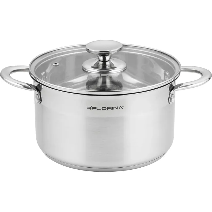 FLORINA Edelstahl Topf 6 l 24 cm Durchmesser I Energiesparender Kochtopf FALCON I Topf mit Glasdeckel und Messskala I 3-lagiger Boden gleichmäßige Wärmeverteilung I Ideal für alle Herdarten