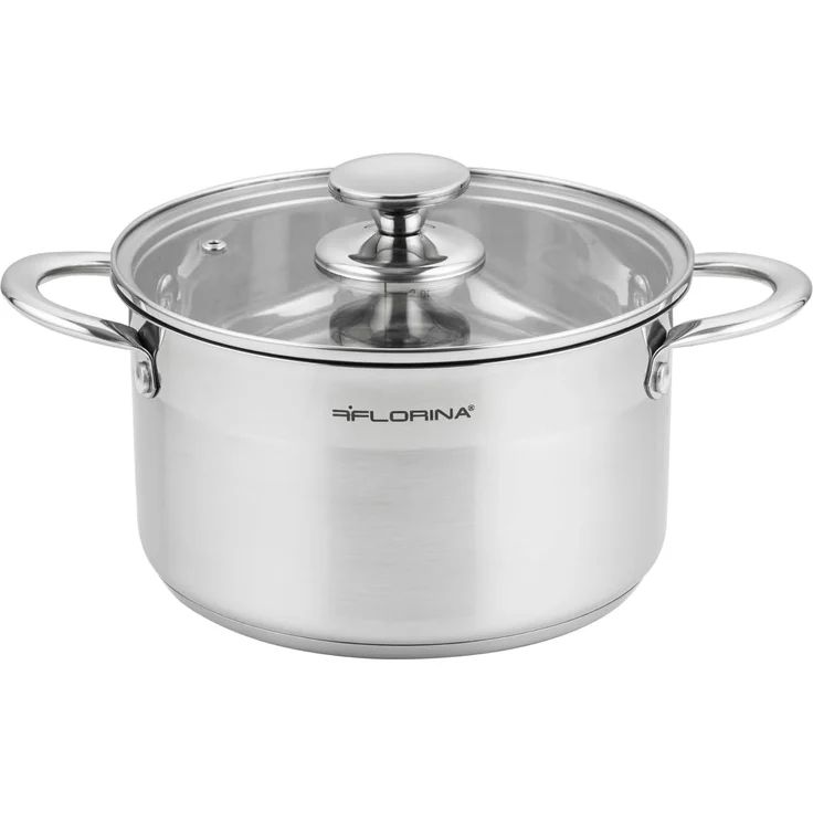 FLORINA Edelstahl Topf 6 l 24 cm Durchmesser I Energiesparender Kochtopf FALCON I Topf mit Glasdeckel und Messskala I 3-lagiger Boden gleichmäßige Wärmeverteilung I Ideal für alle Herdarten – Bild 1