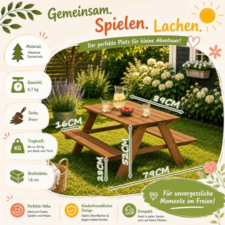 HAGO Garten-Kindersitzgruppe, Sitzset aus Tannenholz, robust und sicher mit abgerundeten Kanten, 1-tlg. – Bild 5