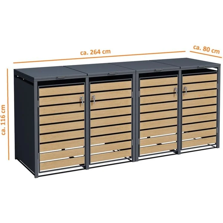 ESTEXO Mülltonnenbox 4 Türen, Anthrazit mit Holzdekor – Bild 2