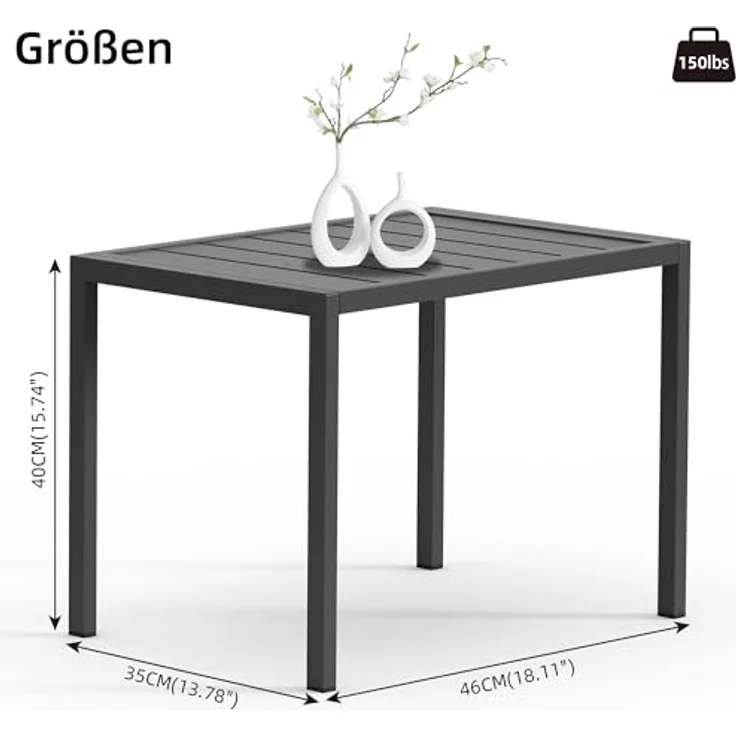 Mucola Gartentisch Aluminium Beistell Balkontisch rechteckig wetterfest Anthrazit Tisch Outdoor hitze- und wetterbeständig Terrassentisch – Bild 3