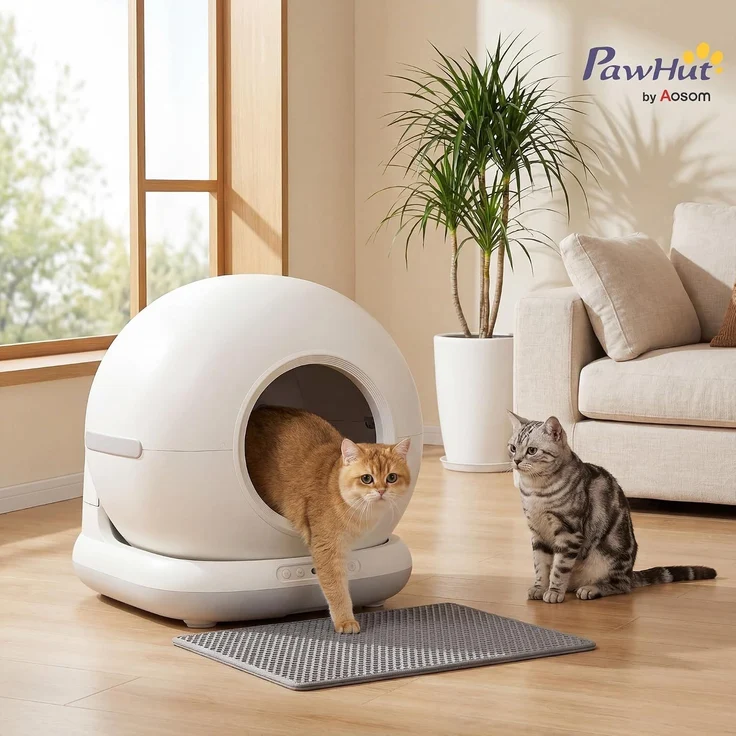 PawHut Selbstreinigende Katzenklo, ABS, Weiß, 58,1L x 47,5B x 53H cm – Bild 2