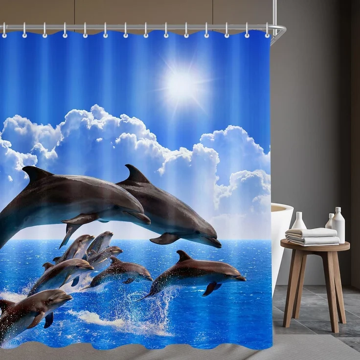 Duschvorhang Delphin 200x200cm Wasserabweisend Waschbar mit 12 Ösen – Bild 8