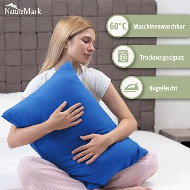 NatureMark 2er Pack Jersey Kissenbezug Kissenhülle Kissenbezüge Seitenschläferkissen Nackenkissen viele Größen und Farben ÖKO-TEX (40x60 cm (Nackenkissen geeignet), Royal blau) – Bild 3