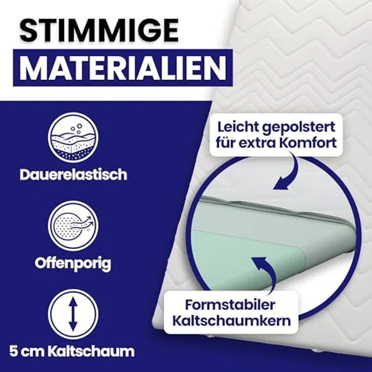 EVAN BROWNS UNO Matratzentopper, 5 cm, Polyurethaneschaum, optimale Druckverteilung und Wirbelsäulenentlastung, abnehmbarer Bezug – Bild 5