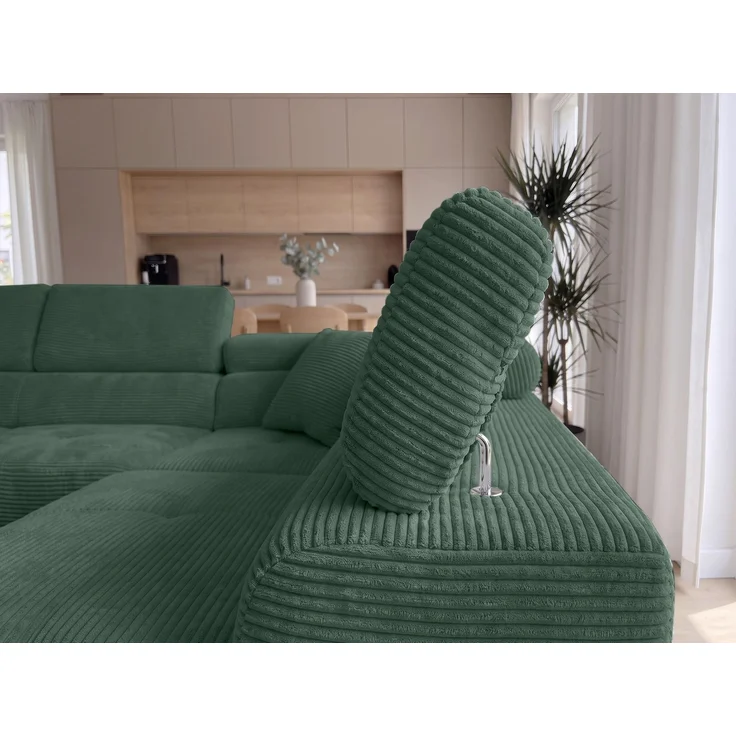 AX LIVING Konak Cord-Schlafsofa R Flaschengrün 276 cm, Bettkasten, Kopfstützen – Bild 6