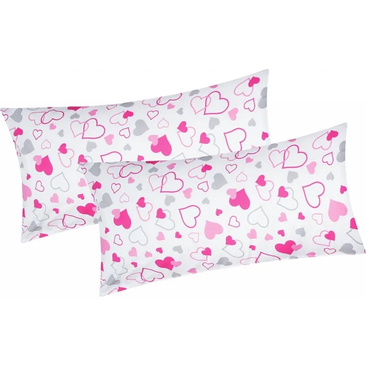 Heubergshop Kissenbezug, (2 Stück), 2er Set 40x80cm Kleine und große Herzen Baumwolle (KY-550/1-40x80)