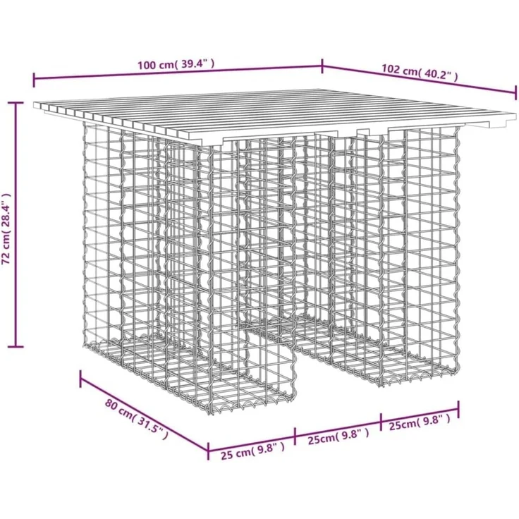 DELUKE® Gartenbank Gabionen TELLE aus Stahl 100x102x72cm Massivholz Douglasie, 25cm Gabionenbreite Gabionenbank Gartentisch aus Gabionen Steinkorb Gabionengitter Ziergabione Drahtkorb befüllbar – Bild 2