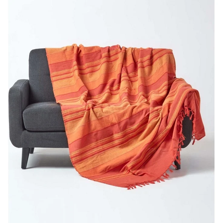 Plaid Tagesdecke Morocco, terracotta gestreift, 150 x 200 cm, Homescapes – Bild 1