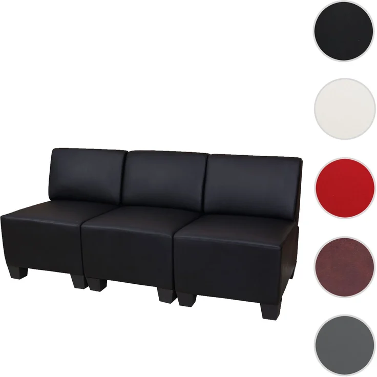 Modular 3-Sitzer Sofa Couch Lyon, Kunstleder ~ schwarz, ohne Armlehnen – Bild 8