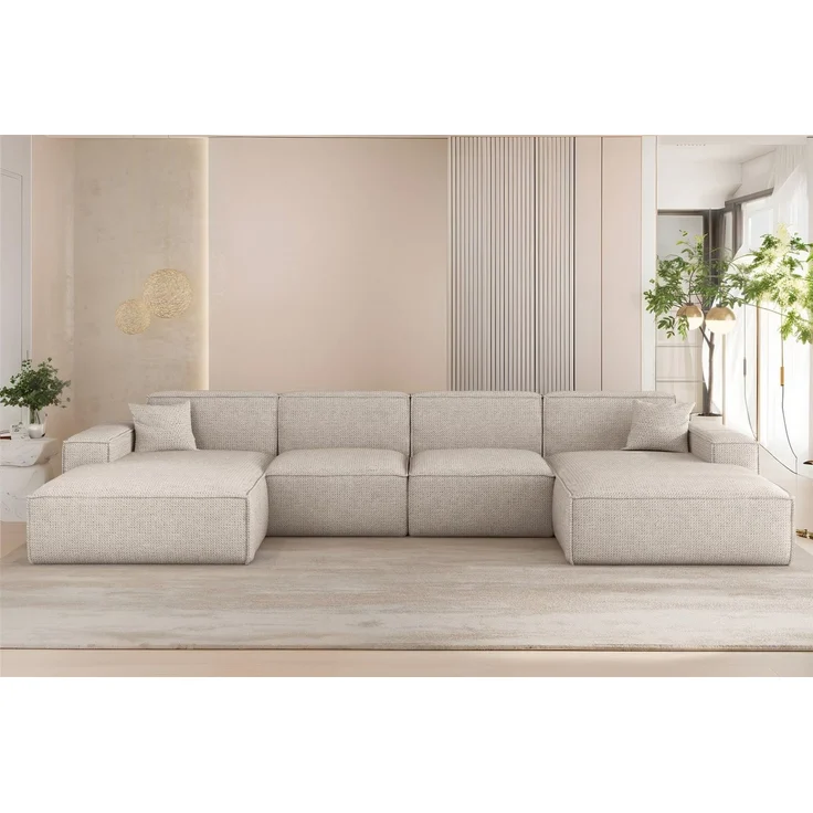 Wohnlandschaft Sofa U-Form CELES PREMIUM in Stoff Artico Creme – Bild 5