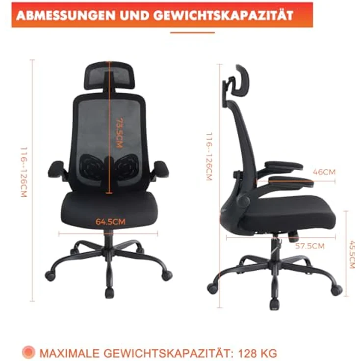 Sweetcrispy Ergonomischer Bürostuhl mit Kopfstütze & verstellbaren Armlehnen – höhenverstellbar, 360° drehbar, Gaming & Schreibtischstuhl für Homeoffice & Büro, Schwarz – Bild 3