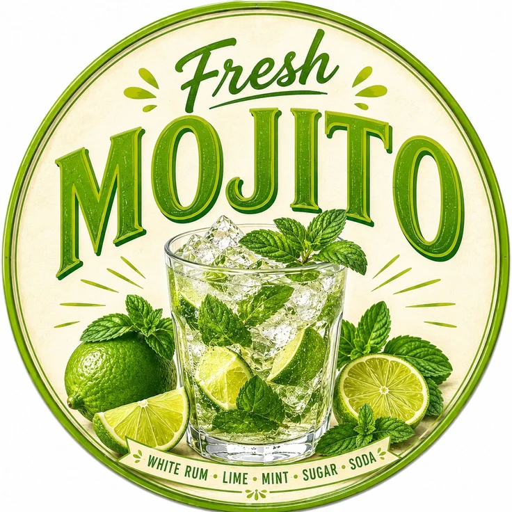 AstraDesign Blechschild Rund 30cm - Fresh Mojito Cocktail Sommer Bar Deko – Metall – Mehrfarbig – RD0015 – Bild 1