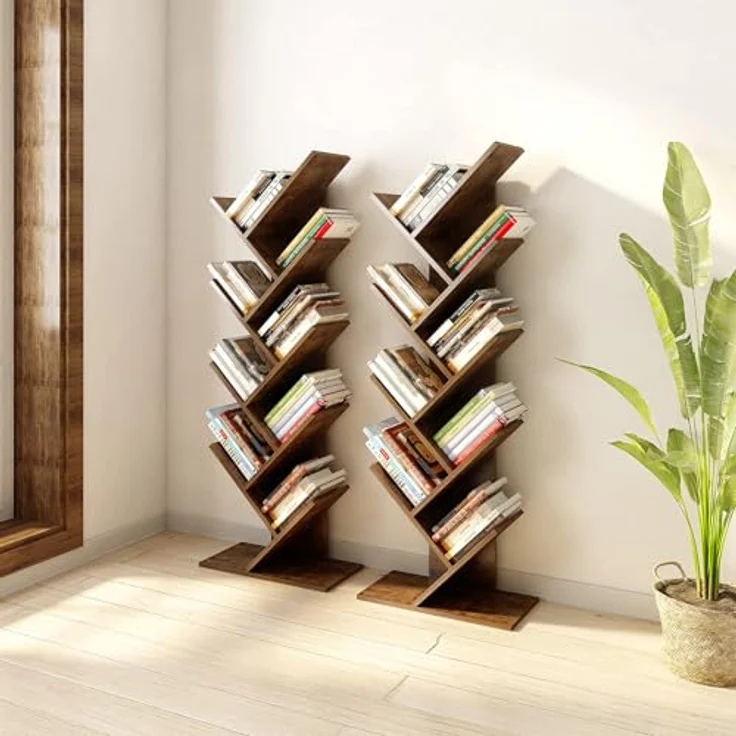 YITAHOME Baum-Bücherregal, Bodenstehendes Standregal, Industrielle Holzregale, Hohe Aufbewahrungsmöglichkeit für Ausstellungsstücke, Lagerregal für Wohnzimmer, Home-Office, Regal aus Vintagebraun – Bild 8