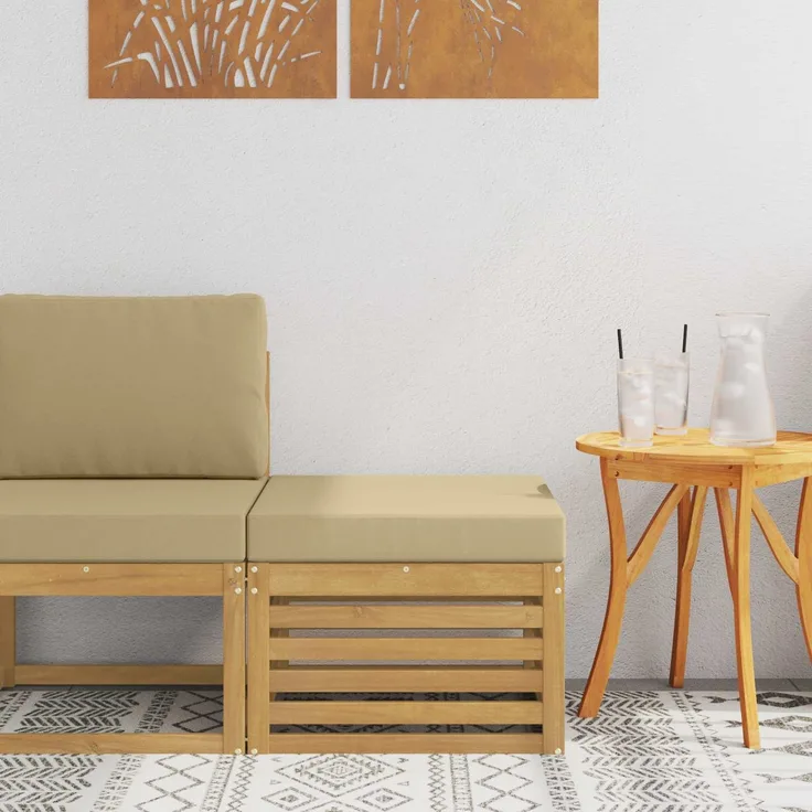 vidaXL Outdoor-Fußhocker Massivholz Akazie Weiß gewaschen und Beige 901492