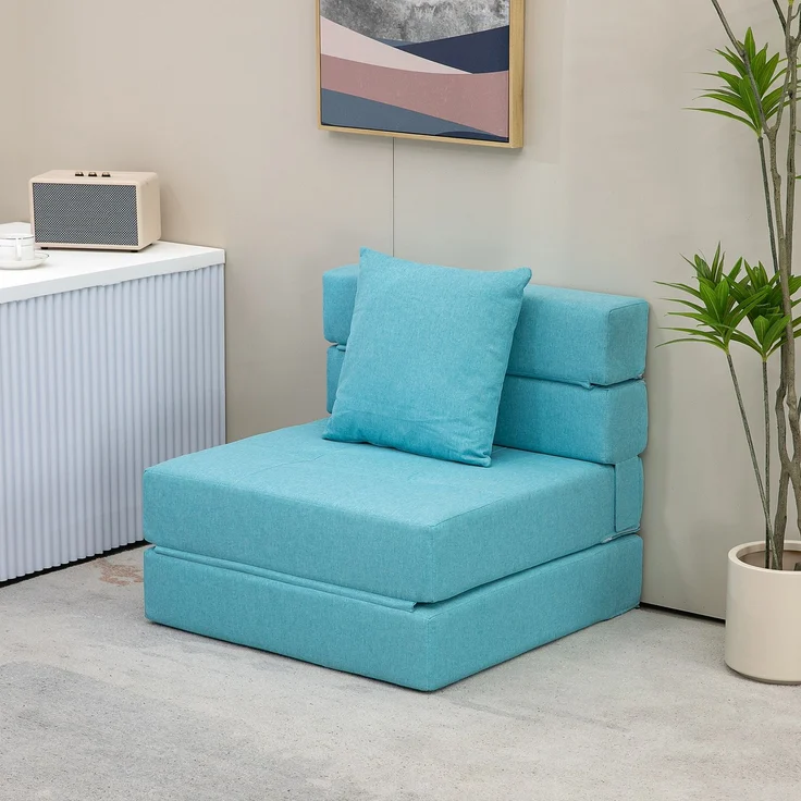 JARDJ Schlafsessel Relaxsessel Gästebett, abnehmbarer Bezug, 70 cm x 70 cm x 61 cm, Hellblau – Bild 3
