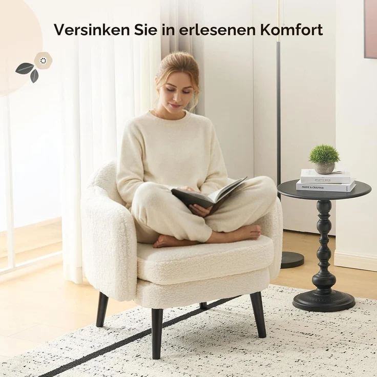 Sessel Cocktailsessel Loungesessel Clubsessel 113kg Teddy-stoff Weiß – Bild 3