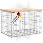DELUKE® Gartenbank Gabionen BIKS aus Stahl 63x44x42cm Kiefernholz Natur Gabionenbank Gartentisch aus Gabionen Steinkorb Gabionengitter Ziergabione Drahtkorb befüllbar