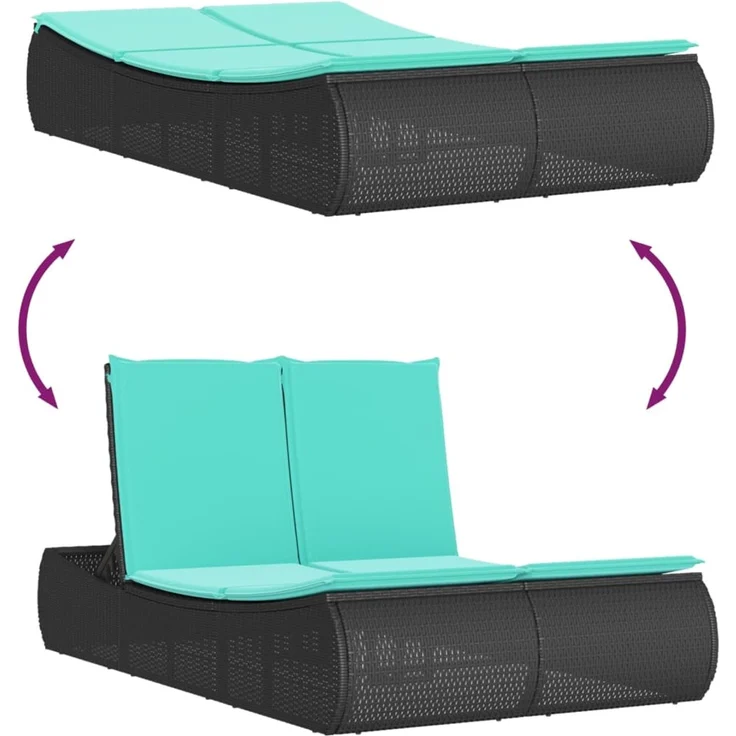 vidaXL Doppel-Sonnenliege mit Kissen Schwarz Poly Rattan 368098 – Bild 7
