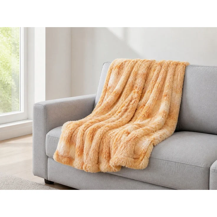 Langflor-Fleecedecke als Sofaüberwurf Beige 80 x 120 cm – Bild 2