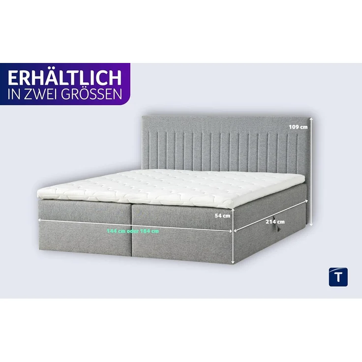 Traumnacht Boxbett Nizza mit praktischem Stauraum, mit 7-Zonen Tonnentaschenfederkernmatratze (H3) und Komfortschaumtopper, Leichter Aufbau, 180x200, grau – Bild 6