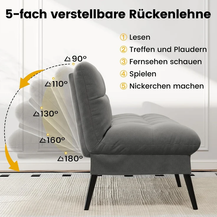 COMHOMA Schlafsofa mit Schlaffunktion – Futonbezug ausklappbar – Ecksofa – Gästesofa 3-Sitzer – mit Verstellbarer Rückenlehne aus grauem Stoff – Bild 4
