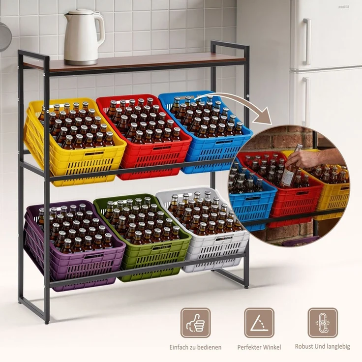 Home Nature Wohnkonzept Getränkekistenregal für 6 Kisten mit Ablage, stehend, großes Flaschenkistenregal, Metall, Schwarz, 116,5x32x104cm – Bild 3