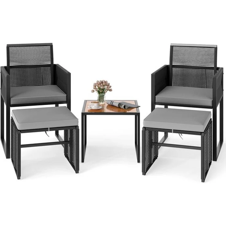 COSTWAY Balkonset, (5-tlg), Rattan Gartenmöbel Set mit Kissen – Bild 4